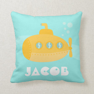 Cute Yellow Submarine, Underwater, For Toddlers Throw Pillow