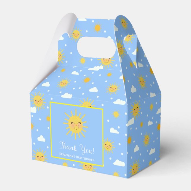 Cute Yellow Sun Blue Sky Baby Shower Favor Box (Front Side)