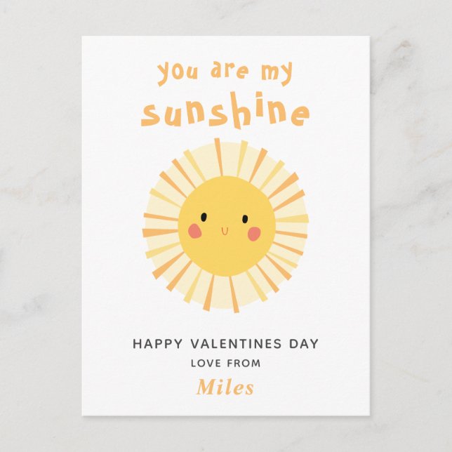 Cute yellow sunshine illustration valentines day postcard (Front)