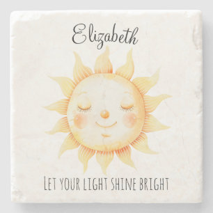 Cute Yellow Sunshine Personalized Stone Coaster