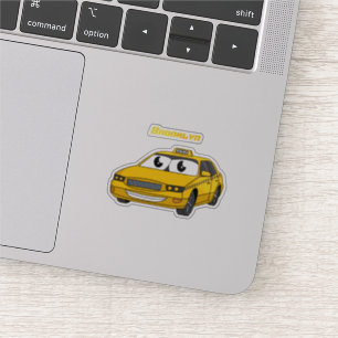 Cute yellow taxi fun cartoon illustration