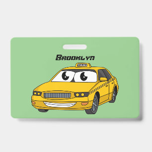 Cute yellow taxi fun cartoon illustration badge