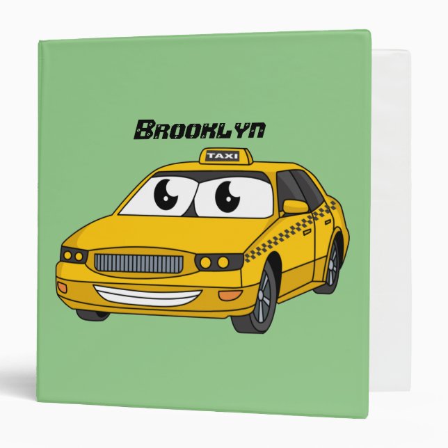 Cute yellow taxi fun cartoon illustration binder (Front/Inside)