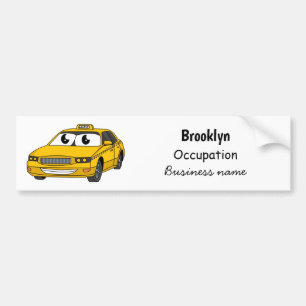 Cute yellow taxi fun cartoon illustration bumper sticker