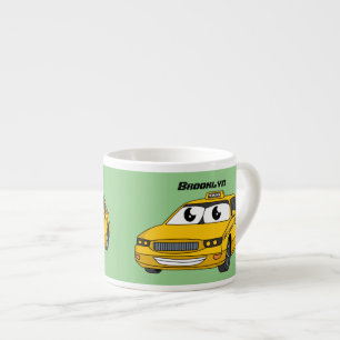 Cute yellow taxi fun cartoon illustration  espresso cup