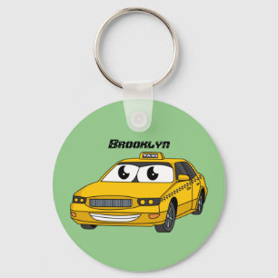 Cute yellow taxi fun cartoon illustration keychain