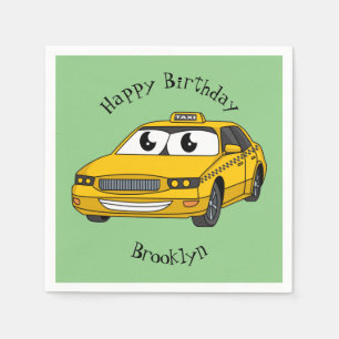 Cute yellow taxi fun cartoon illustration napkin