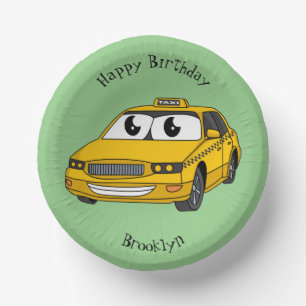 Cute yellow taxi fun cartoon illustration paper plate