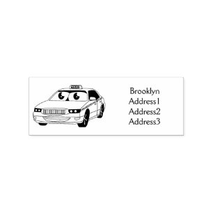 Cute yellow taxi fun cartoon illustration rubber stamp