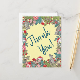 Cute Yellow Thank You Mice Mouse Woodland Postcard