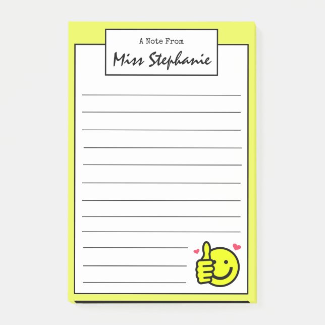 Cute Yellow Thumbs Up Smile Face From Teacher Post-it Notes (Front)