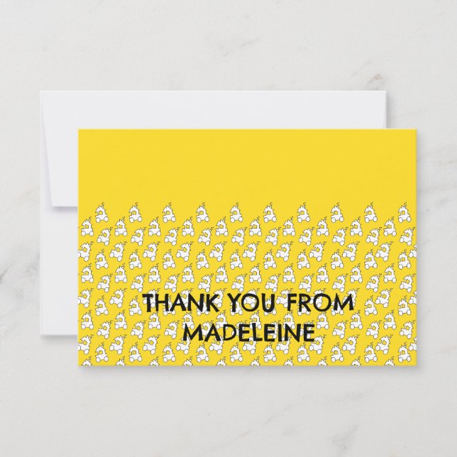 Cute Yellow Trains on Thank You Card (Front)