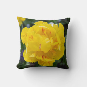 Cute yellow tulips in the garden throw pillow
