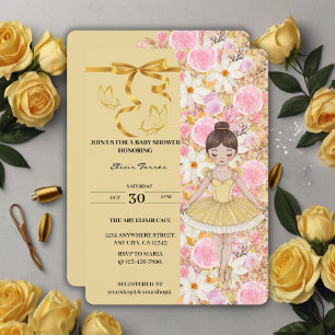 Cute Yellow Tutu Ballerina Butterflies Baby Shower Invitation