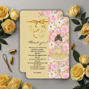Cute Yellow Tutu Ballerina Butterflies Baby Shower Thank You Card