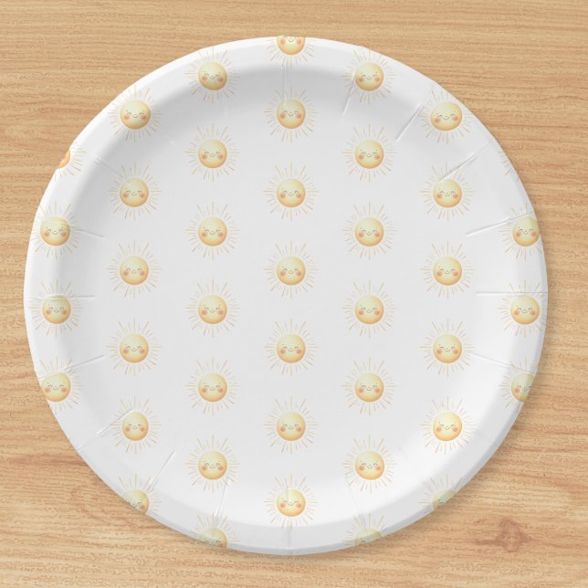 Cute Yellow Watercolor Sunshine Boho Whimsical Paper Plate (Brighten your party with cute yellow sunshine boho plates! Perfect for a fun whimsical celebration.)