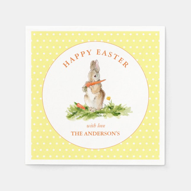 Cute Yellow & White Easter Bunny  Napkin (Front)