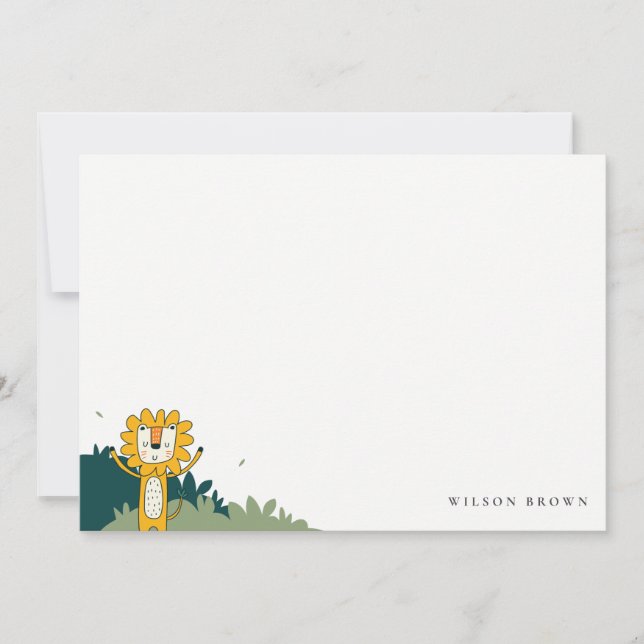 Cute Yellow Wild Jungle Animal Lion Kids Birthday Card (Front)
