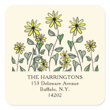 Cute Yellow Wildflowers Fun Square Return Address