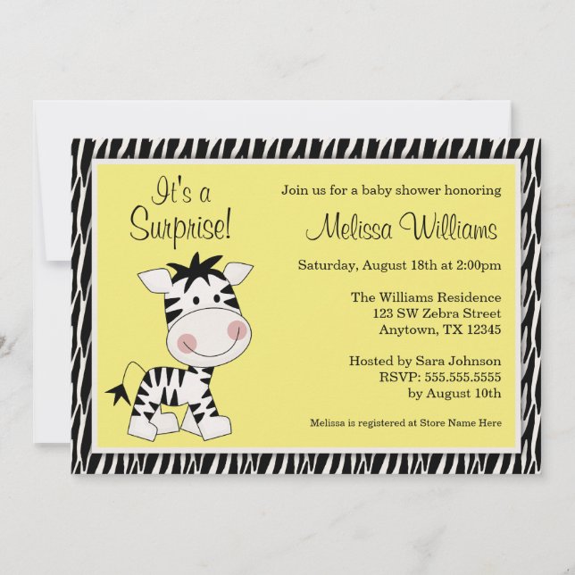 Cute Yellow Zebra Gender Neutral Baby Shower Invitation (Front)