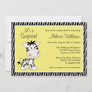 Cute Yellow Zebra Gender Neutral Baby Shower Invitation