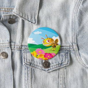 Cute Yet Creepy Monster Bee in a Flower Field 3 Inch Round Button