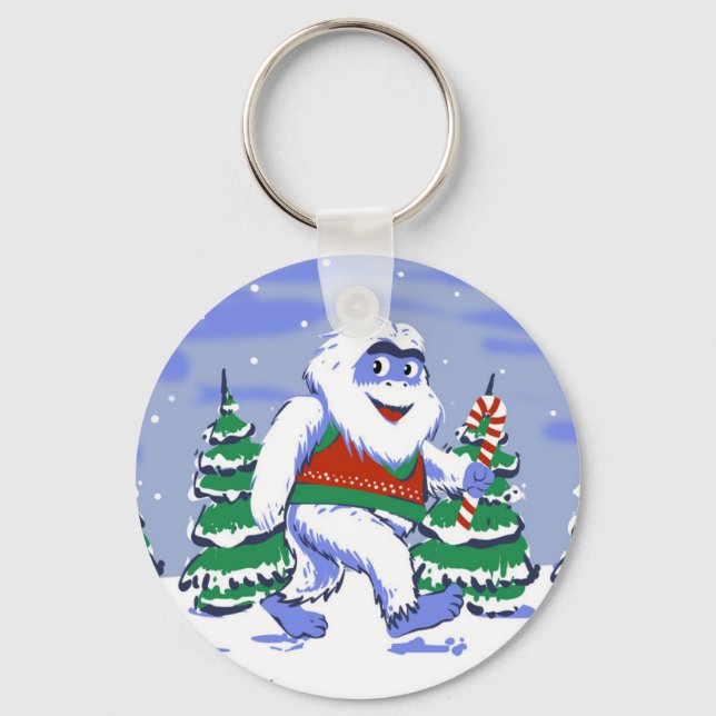 Cute yeti christmas in forest keychain (Front)