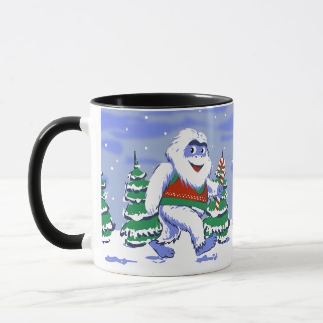 Cute yeti christmas in forest mug (Left)