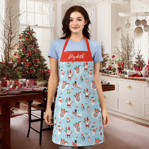 Cute Yeti Christmas Pattern Apron