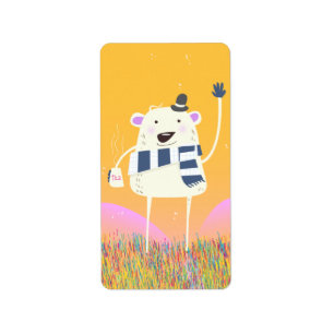 Cute Yeti With a nice hot mug of Tea Label