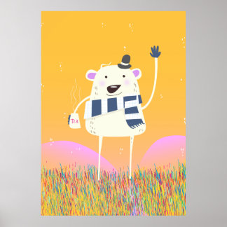 Cute Yeti With a nice hot mug of Tea Poster
