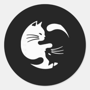 Cute Yin And Yang Cats Yoga Peace Lover Cat Lover Classic Round Sticker