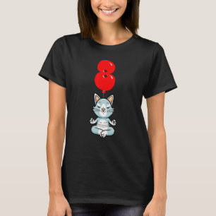 Cute Yoga Cat 8th Birthday Kids Balloon Party T-Shirt