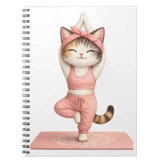 Cute Yoga Cat Notebook – Adorable Pink Cat Yoga Po