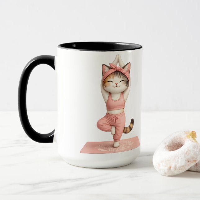 Cute Yoga Cat with Doughnut Coffee Mug (With Donut)