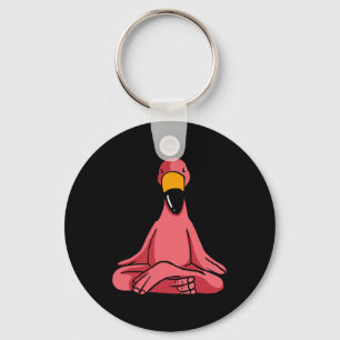 Cute Yoga Flamingos Funny Pink Water Bird Meditati Keychain
