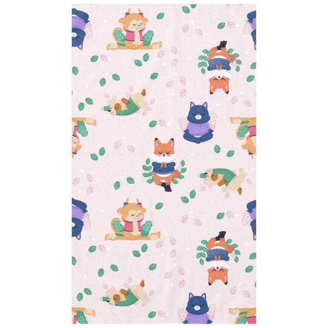 cute yoga fox animals pastel pink tablecloth (Front)
