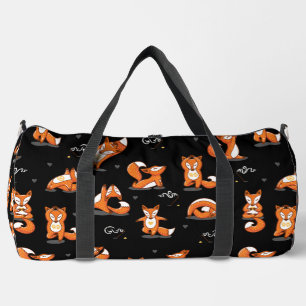 cute yoga foxes funny black duffle bag