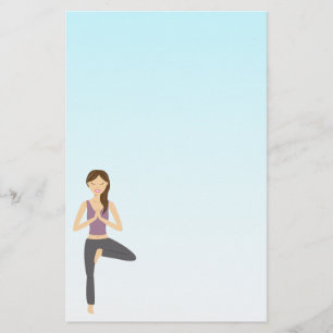 Cute Yoga Girl Doing The Tree Pose Illustration Stationery