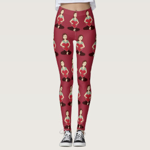 Cute Yoga Girl holding Red heart pattern Leggings