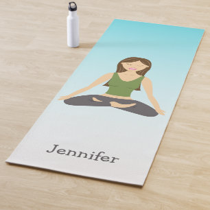 Cute Yoga Girl In Lotus Pose & Custom Name Yoga Mat
