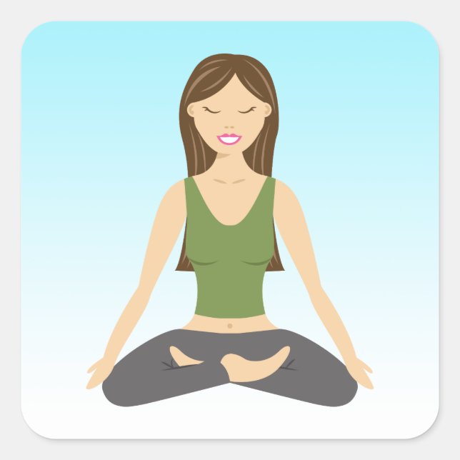 Cute Yoga Girl Sitting In Lotus Pose Illustration Square Sticker (Front)