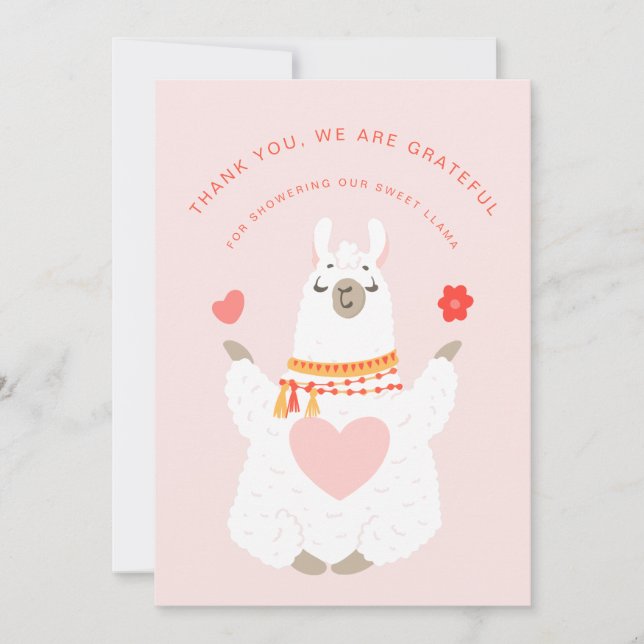 Cute Yoga Llama Baby Shower Thank You Card (Front)