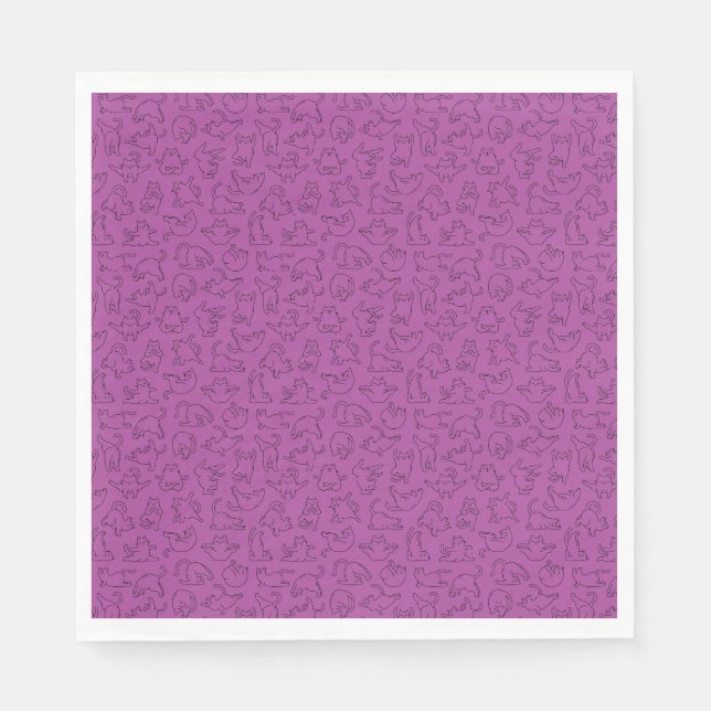 cute yoga pet cat pattern purple background napkin (Front)