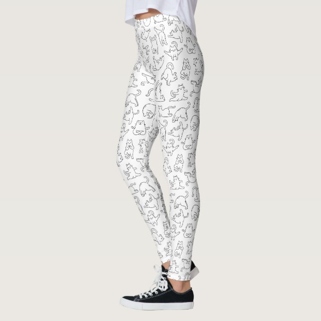 cute yoga pet cat pattern white background leggings (Left)