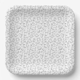 cute yoga pet cat pattern white background paper plate