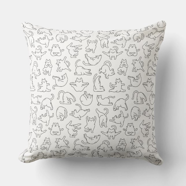 cute yoga pet cat pattern white background throw pillow (Front)