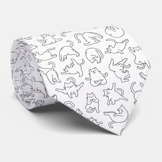cute yoga pet cat pattern white background tie (Rolled)
