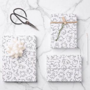 cute yoga pet cat pattern white background wrapping paper sheet