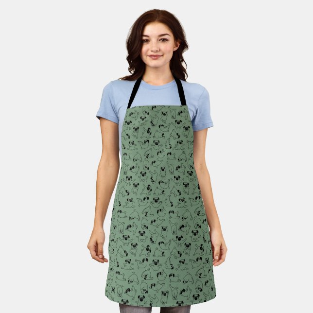 cute yoga pet dog pattern green background apron (Worn)